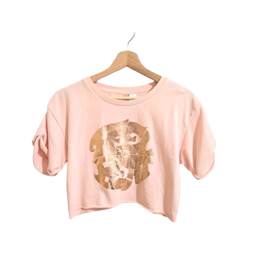 H&M Feel The Beat Top Pastel Peach & Rose Gold Short Sleeve Crop Tee Size S